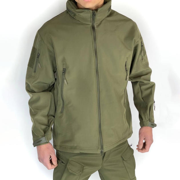 Мужская флисовая Куртка Softshell с капюшном и вентиляционными молниями олива размер XL - изображение 2