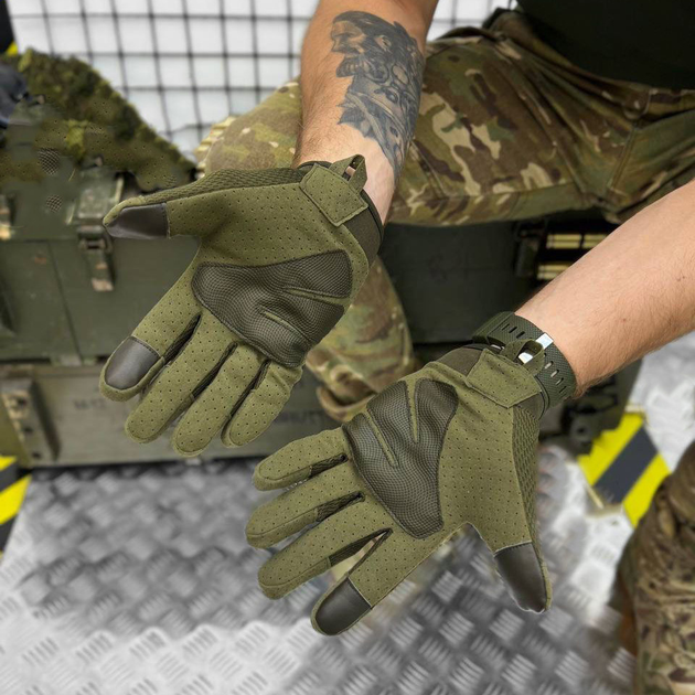 Плотные сенсорные перчатки Klaud с усиленными защитными накладками олива размер XL - изображение 2