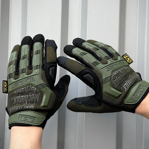Плотные перчатки M-Pact с защитными пластиковыми накладками хаки размер L - изображение 1