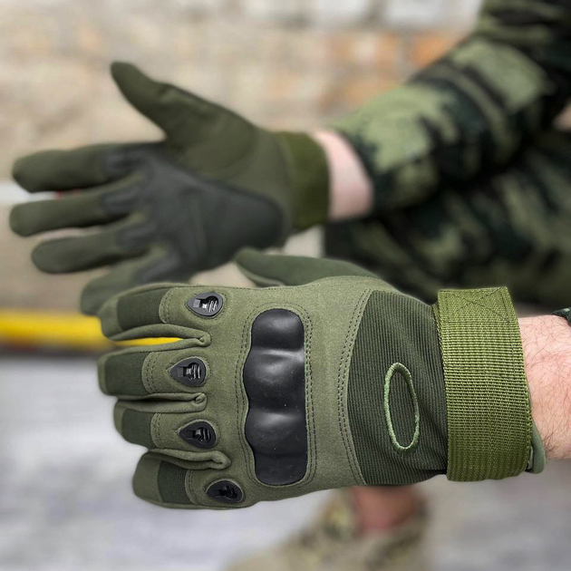 Защитные Перчатки с прочными накладками и антискользящими вставками олива размер M - изображение 1