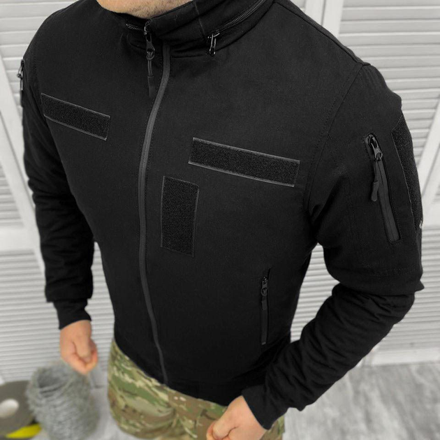 Демісезонна чоловіча Куртка Logos із липучками під Шеврони / Водонепроникний Бомбер ріп-стоп чорний розмір XL - зображення 1