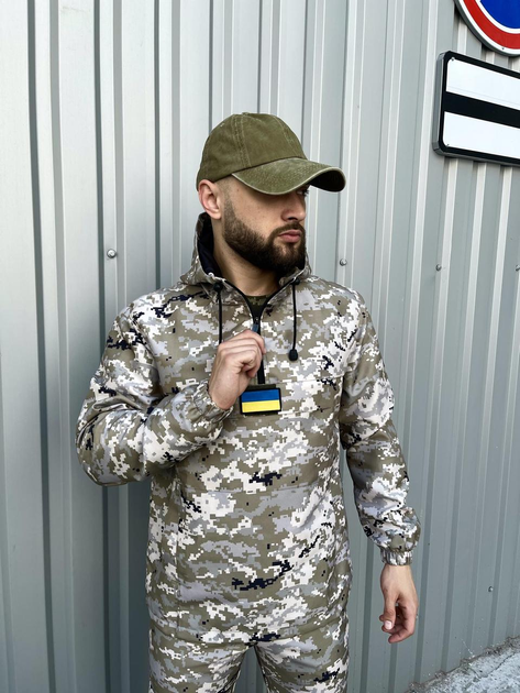 Мужской Анорак Terra с шевроном в виде флага Украины / Ветровка с капюшоном пиксель размер M - изображение 1