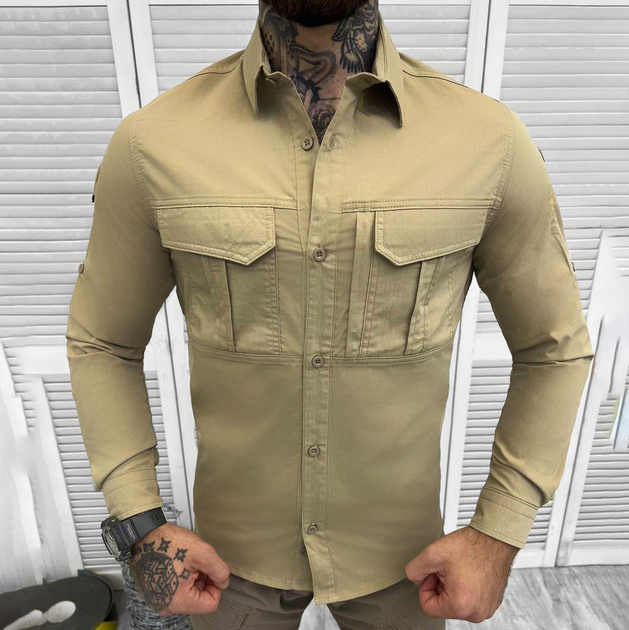 Мужская крепкая Рубашка Combat RipStop на пуговицах с карманами койот размер S - изображение 2