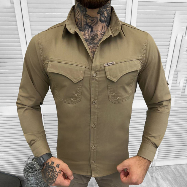 Мужская крепкая Рубашка Combat RipStop с сетчатыми вставками койот размер S - изображение 2