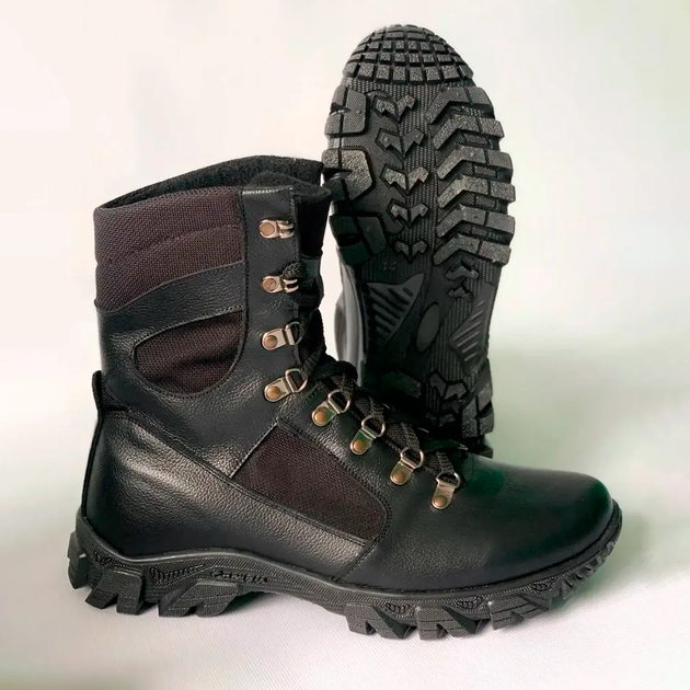 Утепленные Берцы из натуральной кожи / Зимние ботинки с меховой подкладкой в черном цвете размер 43 - изображение 1