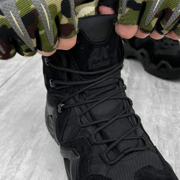 Мужские кожаные Ботинки АК на гибкой полиуретановой подошве / Водонепроницаемые Берцы черные размер 42 - изображение 2