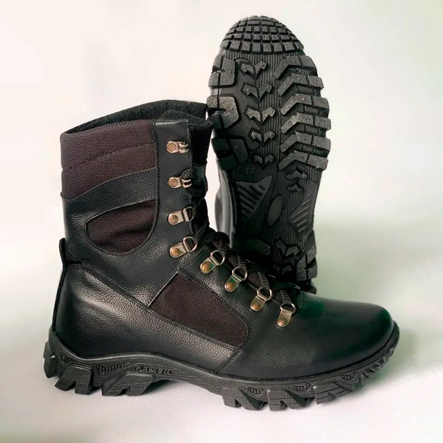 Утепленные Берцы из натуральной кожи / Зимние ботинки с меховой подкладкой в черном цвете размер 40 - изображение 1