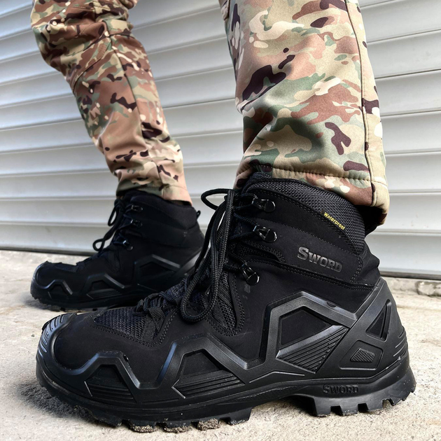 Демисезонные мужские Ботинки Single Sword с мембраной / Нубуковые водонепроницаемые Берцы черные размер 39 - изображение 1