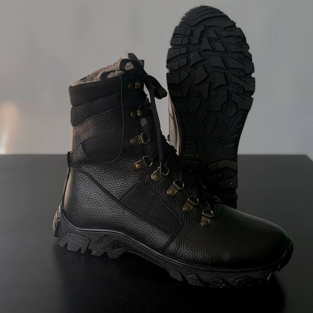 Утепленные Берцы из натуральной кожи / Зимние ботинки с подкладкой Airtex в черном цвете размер 46 - изображение 2
