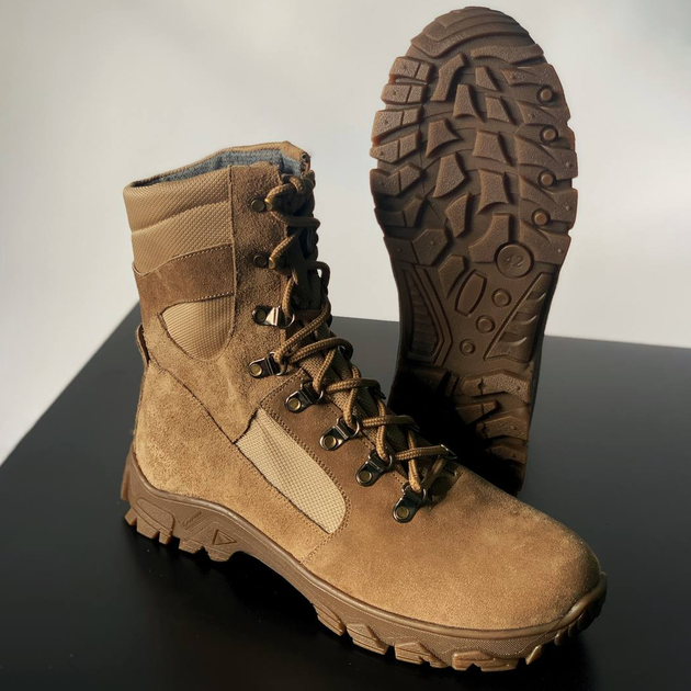 Утеплені Берці з натуральної шкіри / Зимові черевики з хутряною підкладкою у кольорі койот розмір 41 - зображення 1