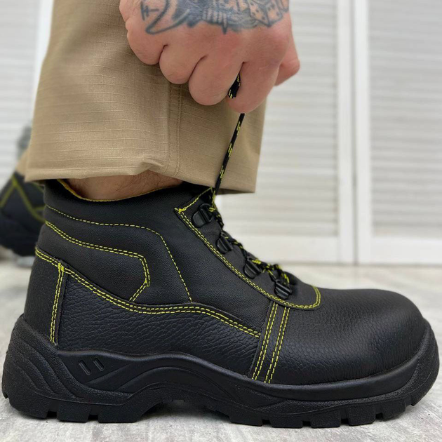 Кожаные мужские Ботинки с металлическим носком и дышащей подкладкой черные размер 40 - изображение 1