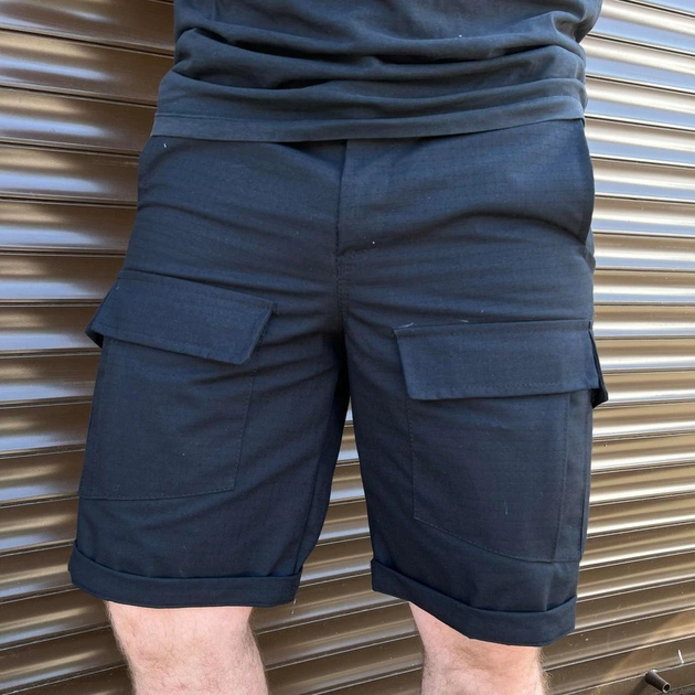 Мужские крепкие Шорты с накладными карманами рип-стоп черные размер L - изображение 1