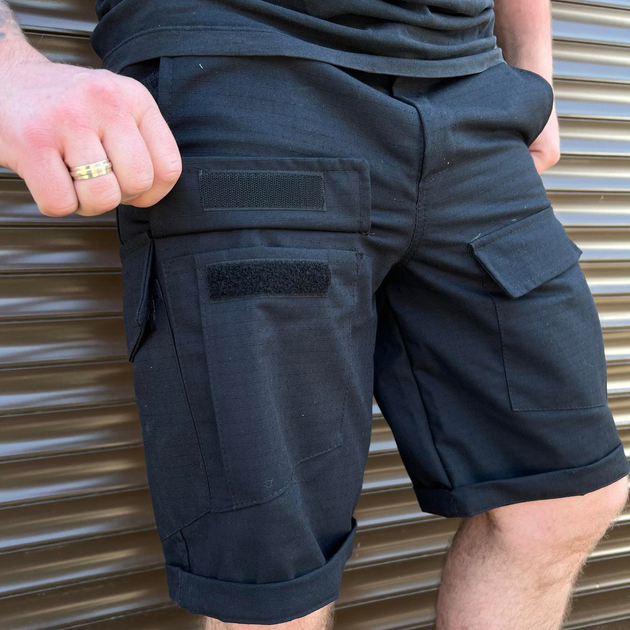 Мужские крепкие Шорты с накладными карманами рип-стоп черные размер 2XL - изображение 2