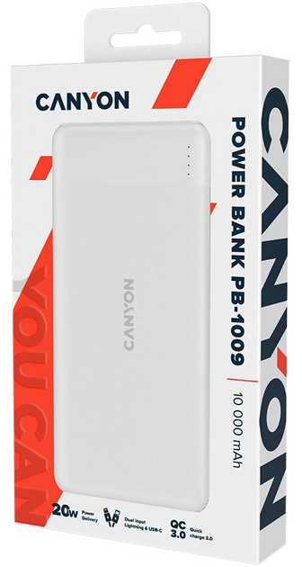Powerbank Canyon 10000 mAh PB-109 Biały (CNE-CPB1009W) - obraz 4