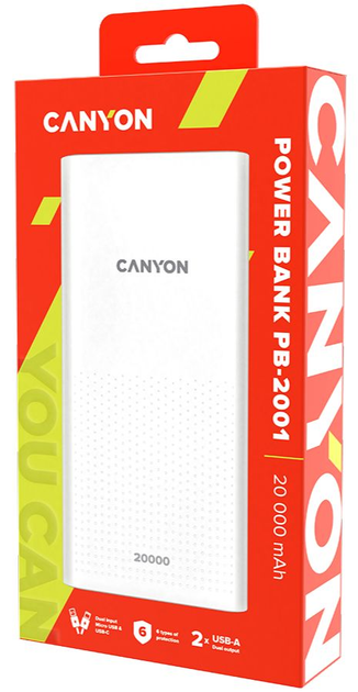 Powerbank Canyon 20000 mAh PB-2001 Biały (CNE-CPB2001W) - obraz 3