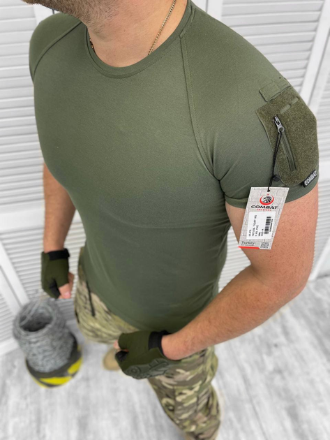 Мужская футболка приталенного кроя с липучками под шевроны хаки размер M - изображение 1