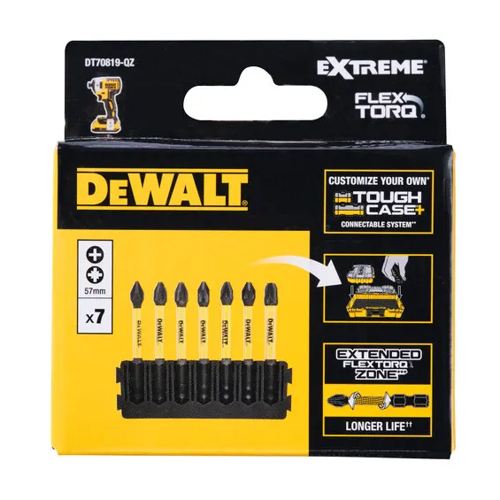 Кассета с битами DeWALT FlexTorq, L = 57 мм, Рh1 - 1 шт, Рh2 - 2 шт, Рz1 - 1 шт, Рz2 - 2шт, Рz3 - 1 шт. DT70819 - изображение 2