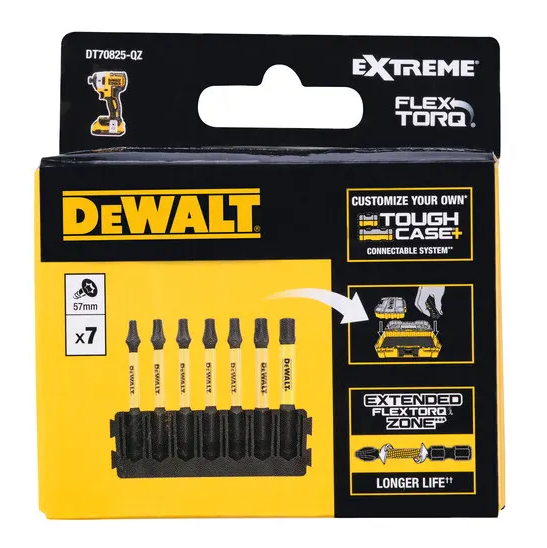Кассета с битами DeWALT FlexTorq, L = 57 мм, Т15; Т20 - 2шт.; Т25 - 2шт.; Т30; Т40 DT70825 - Фото 2 Кассета с битами DeWALT FlexTorq, L = 57 мм, Т15; Т20 - 2шт.; Т25 - 2шт.; Т30; Т40 DT70825 - изображение 2