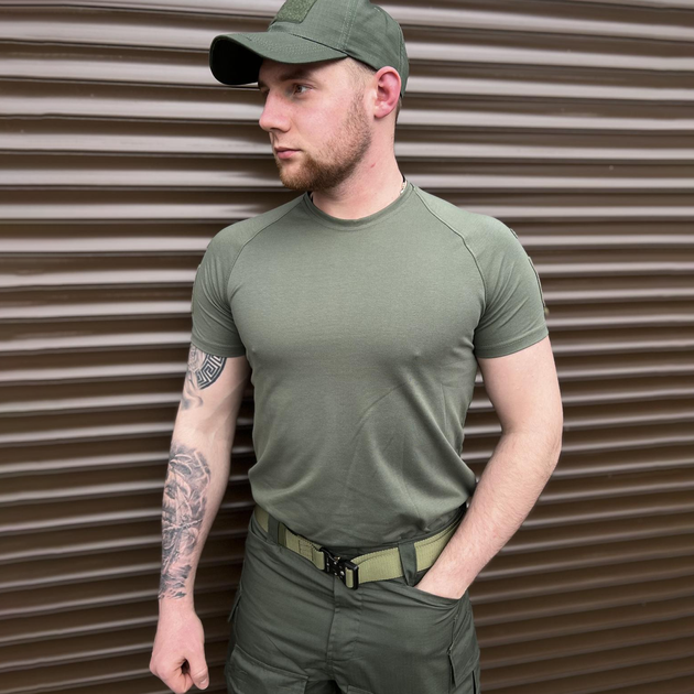 Мужская футболка прямого кроя с липучками под шевроны олива размер M - изображение 1