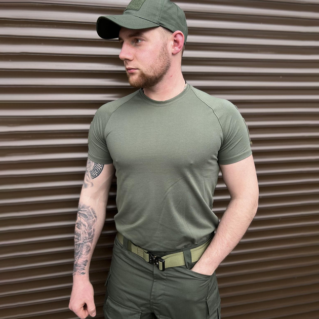 Мужская футболка прямого кроя с липучками под шевроны олива размер S - изображение 1