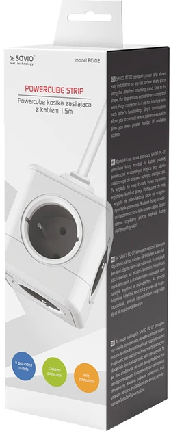 Kostka zasilająca SAVIO Powercube PC-02 1.5 m 5 gniazd (5901986046851) - obraz 5