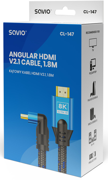 Kabel Savio CL-147 HDMI 1.8 m HDMI Type A Black, Blue (SAVKABELCL-147) - obraz 3