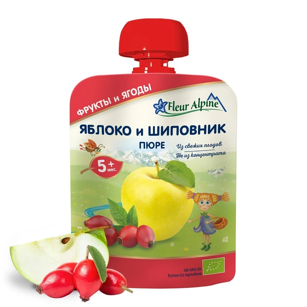 Фруктовое органическое пюре Fleur Alpine Яблоко и Шиповник 90 г (5024688001055) - изображение 2