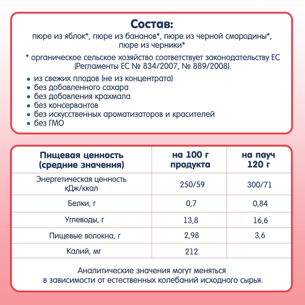 Фруктове органічне пюре Fleur Alpine Яблуко, Банан, Чорна смородина і Чорниця 120 г (5024688001093) - зображення 5