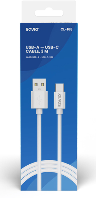 Kabel Savio CL-168 USB-A - USB Type-C 2 A 3 m Biały (SAVKABELCL-168) - obraz 2