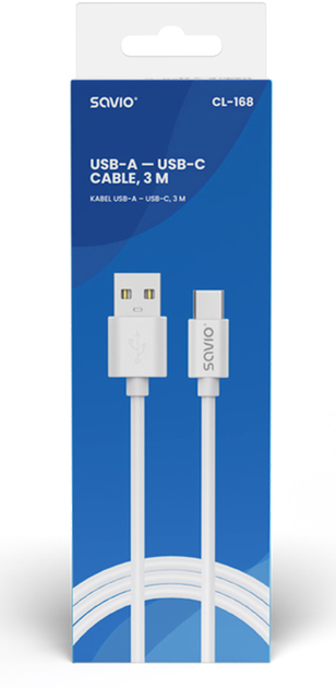 Кабель Savio CL-168 USB-A - USB Type-C 2 A 3 м Білий (SAVKABELCL-168) - зображення 2