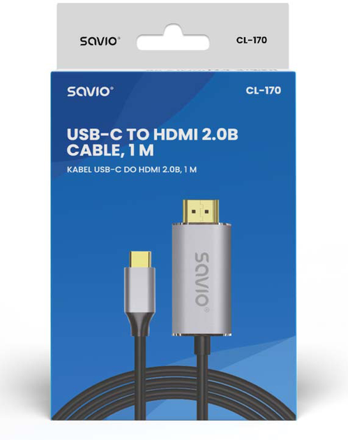 Kabel Savio CL-170 USB Type-C - HDMI v2.0b 1 m (SAVKABELCL-170) - obraz 2