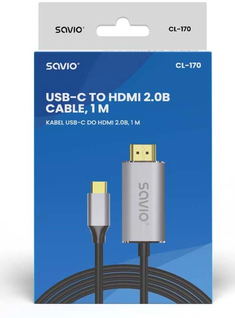Кабель Savio CL-171 USB Type-C - HDMI v2.0b 2 м (SAVKABELCL-171) - зображення 2