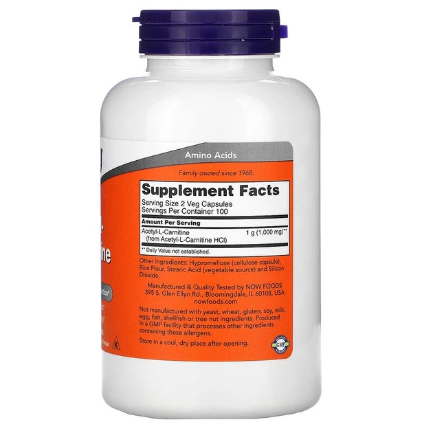 Ацетил карнитин, Acetyl-L Carnitine, Now Foods, 500 мг, 200 капсул (NOW-00084) - изображение 2