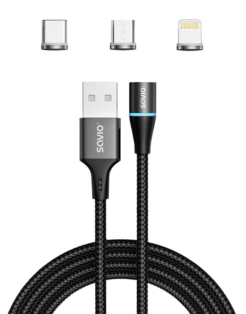 Кабель Savio CL-152 Magnetic 3 в 1 Тype-C, Micro USB, Lightning (SAVKABELCL-152) - зображення 1