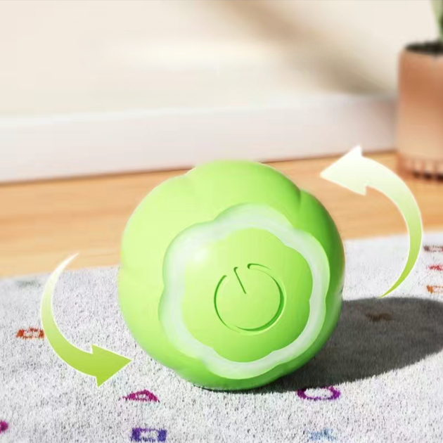 Мячик шарик для кошек и котов, USB smart игрушка со световой индикацией и хаотичным движением, цветок, green - изображение 2