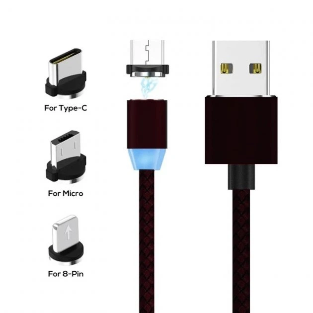 Кабель Магнитный Для Зарядки Телефона 3в1 Bitzen Magnetic MicroUSB+Type-C+Lightning 1м Черный 87687-2376 - изображение 2