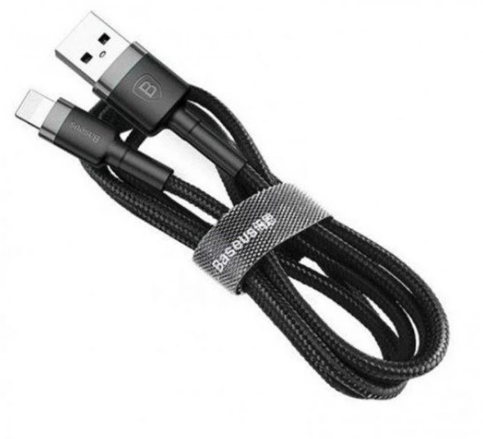 Кабель зарядки Baseus 0.5M 2.4A для Apple Lightning to USB для IOS устройств iPhone iPad Black+Gray (50см) - Фото 2 Кабель зарядки Baseus 0.5M 2.4A для Apple Lightning to USB для IOS устройств iPhone iPad Black+Gray (50см) - изображение 2