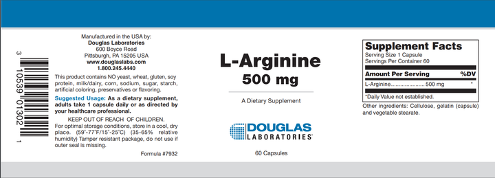 Аргинин, L-Arginine, Douglas Laboratories, 500 мг, 60 капсул (DOU-01302) - изображение 2