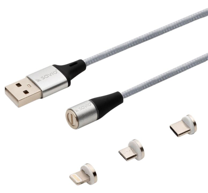 Kabel Savio CL-156 Magnetic 3 w 1 Type-C, Micro USB, Lightning (SAVKABELCL-156) - obraz 1