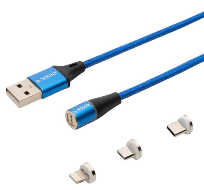 Kabel Savio CL-157 Magnetic 3 w 1 Type-C, Micro USB, Lightning (SAVKABELCL-157) - obraz 1
