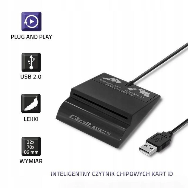 Сканер Qoltec для смарт-ID карт USB 2.0/Type-C - зображення 2