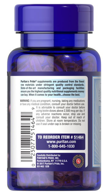 Биотин, Biotin, Puritan's Pride, 10.000 мкг, 100 капсул (PTP-51464) - изображение 6