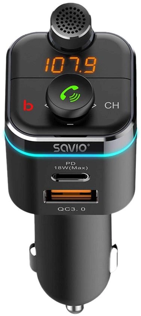 FM-transmiter Savio TR-12 z Bluetooth i ładowarką PD (5901986046349) - obraz 1