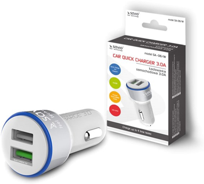 Ladowarka samochodowa Savio SA-06/W Quick Charge 3.0 2xUSB biały (5901986044543) - obraz 2