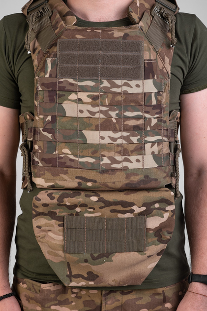 Плитоноска/Plate Carrier Eva Military колір мультикам, Cordura 1000D (без плит, без балістичних пакетів), з модулем MOLLE для кріплення підсумок, з системою швидкого скидання, з напашником - изображение 1