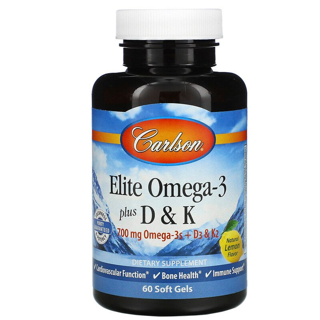Омега 3 + витамин Д3 и витамин К, Omega-3 Plus D & K, Carlson Labs, 60 ...