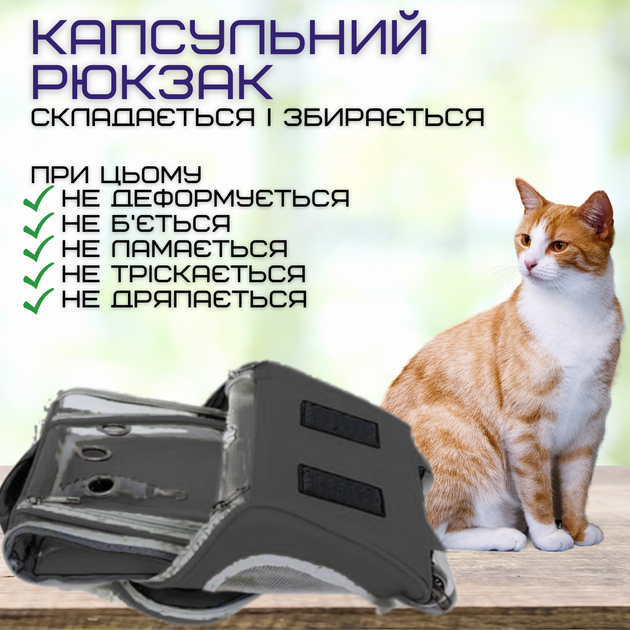 Повітропроникна Сумка-Переноска Для Котів та Маленьких Собак Рюкзак з Прозорими Стінками Для Тварин До 7 кг Чорний - Фото 2 Повітропроникна Сумка-Переноска Для Котів та Маленьких Собак Рюкзак з Прозорими Стінками Для Тварин До 7 кг Чорний - зображення 2
