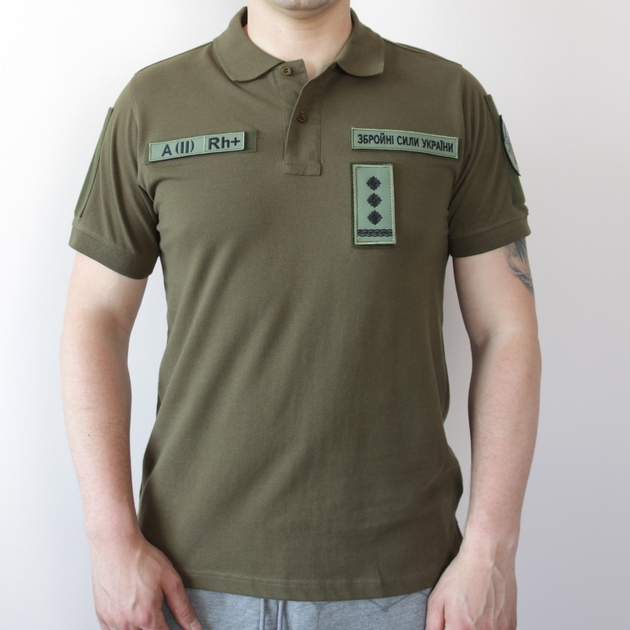 Качественная футболка Олива/Хаки котон, футболка поло с липучками, армейская рубашка под шевроны (размер М) - изображение 1