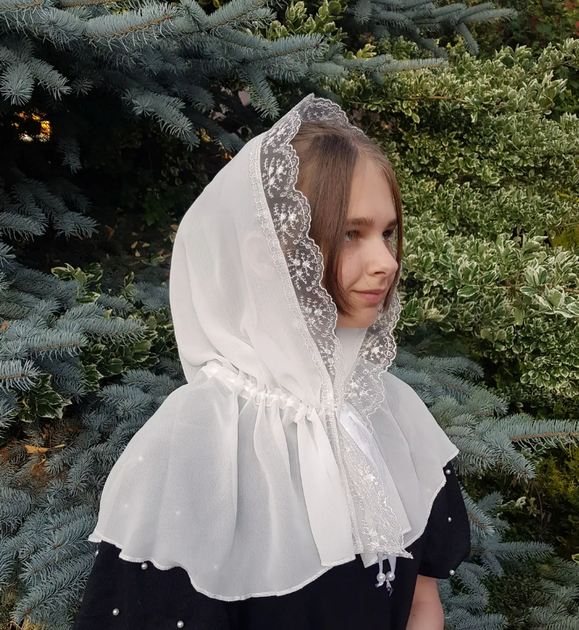 Легкий платок для венчания и крестин Виола 110*75 см айвори - Фото 1 Легкий платок для венчания и крестин Виола 110*75 см айвори - изображение 1