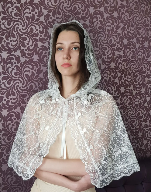 Легка хустка капюшон для вінчання і хрестин до церкви квіти айаорі - Фото 1 Легка хустка капюшон для вінчання і хрестин до церкви квіти айаорі - зображення 1